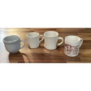Vintage Lot Of 4 Assorted Ceramic Coffee Mugs Cups Heavy Diner Restaurant Ware